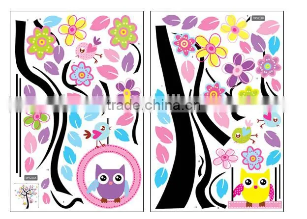 ALFOREVER colorful tree owl decals,pvc colorful owl sticker