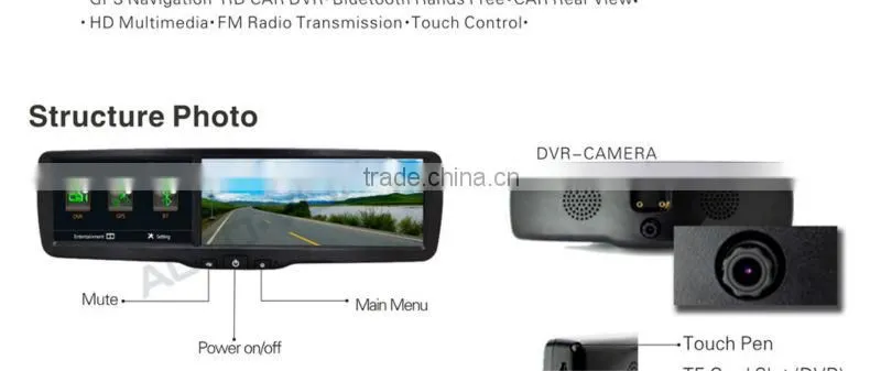 4.3'' rear view mirror gps with DVR Bluetooth car rear monitor