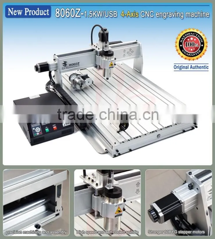 NEW !!! USB Port 1500W cnc router milling machine 6080Z-USB with 4 axis for PCB, Acrylic, wood, metal, aluminum
