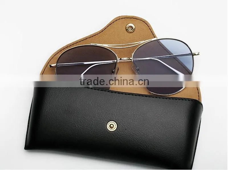 Black genuine leather eyeglass case for travel