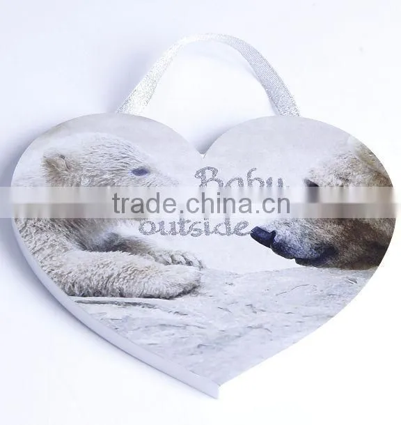 2014 new design heart and round shaped wooden Christmas hang plaque