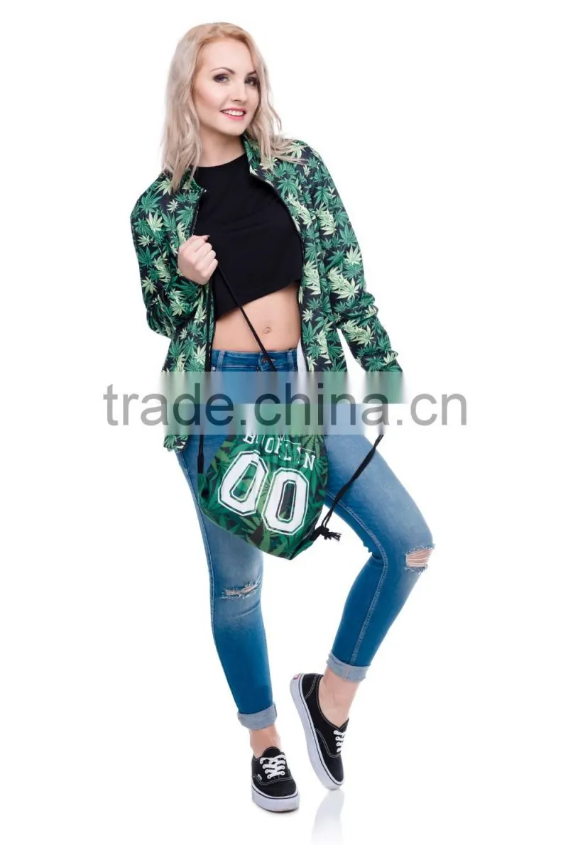 China Supplier 3D Full Print Team Weed Calico Gym Sack Drawstring Bag