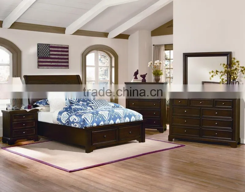 Hanover Queen United State style Sleigh Storage Bed w/ Low Profile Footboard AS-B50