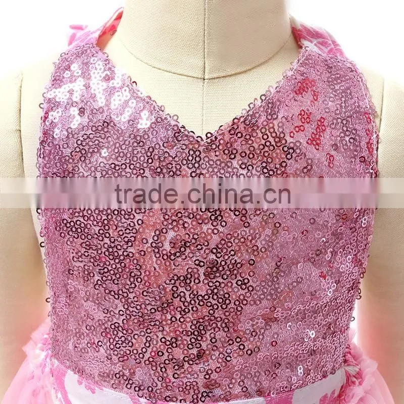 Latest Fashion Wholesale Boutique Pink Sequin Lace Dressy Cotton Sleeveless Baby Rompers