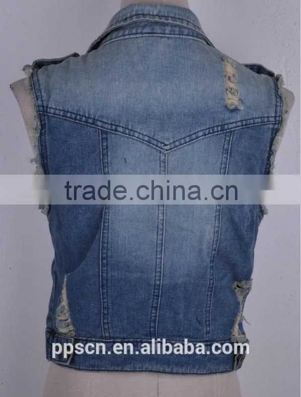 2015 new arrival summer hot sexy high quality sleeveless denim jacket women short sleeve denim jacket wholesale China
