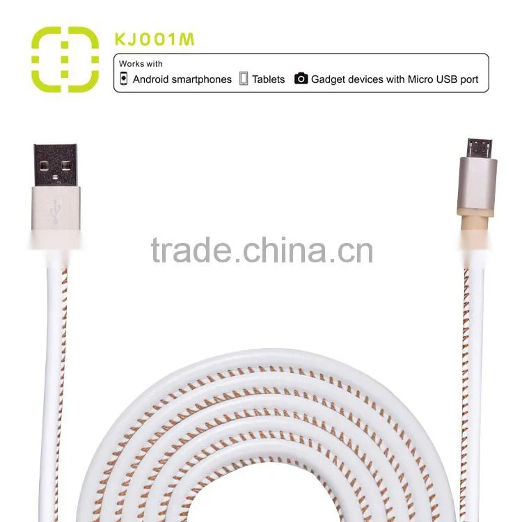 walnut Micro leather charging cable with metal housing