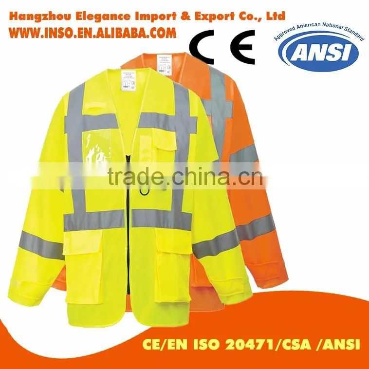 Yellow Hi Visibility Long Sleeve Safety Vest Waistcoat EN20471 - High Viz Vis