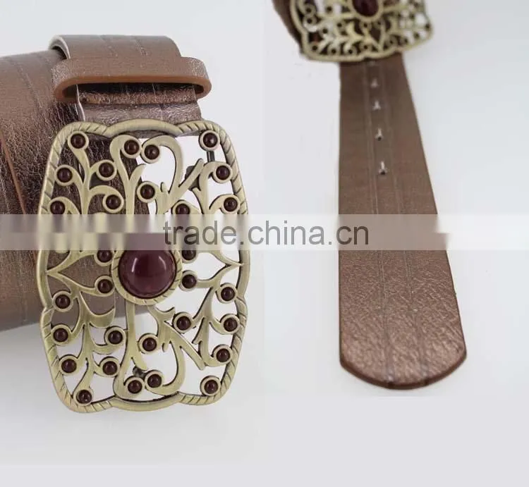 2015 Vintage Style women's fashion PU brand belt with Pierced buckle in chinese factory