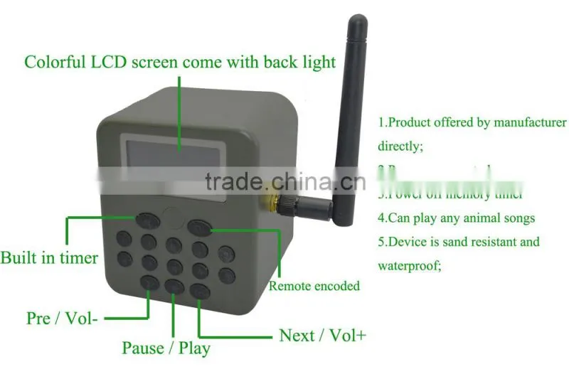 Waterproof electronic decoy, electronic decoy bird caller, electronic decoy mp3 with quite clear song audio output
