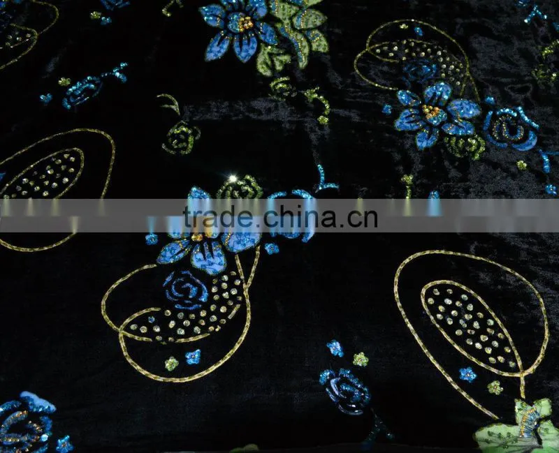 Elegant style high quality flower embroidery velvet lace fabrics wholesale