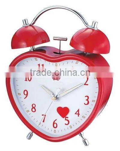 heart shape metal case mechanical alarm clock, desktop clock, Bedside clock, candy color clock