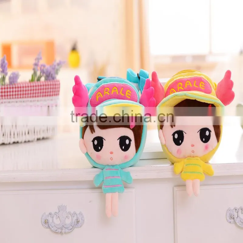 30*20cm beautiful customized blue plush Angel girl doll satchel with matched embroidery cap