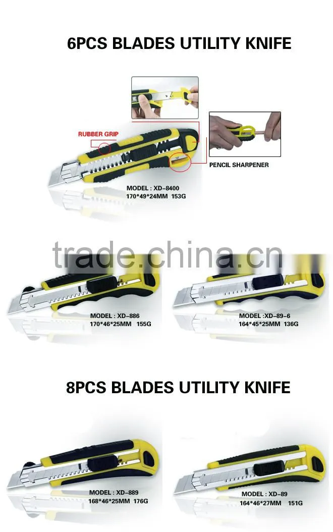 6 PCS Auto Loading 18mm Snap Off Blade Plastic with rubber grip handle Utility Knife