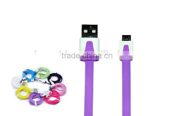 USB2.0 A to Micro USB B Data Sync Charge Cable Noodle Type Flat Pink