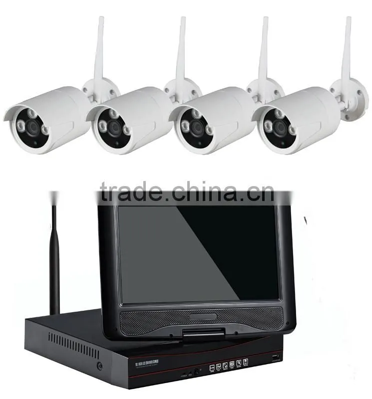 4ch 720p 10 inch LCD Monitor 2.4G Wireless WiFi NVR Kit Home Security Alarm System