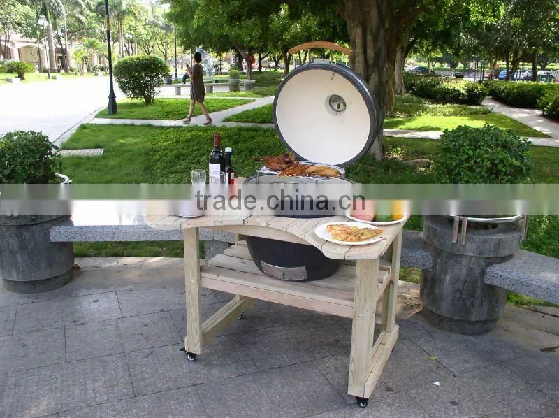 BBQ wooden movable table trolley
