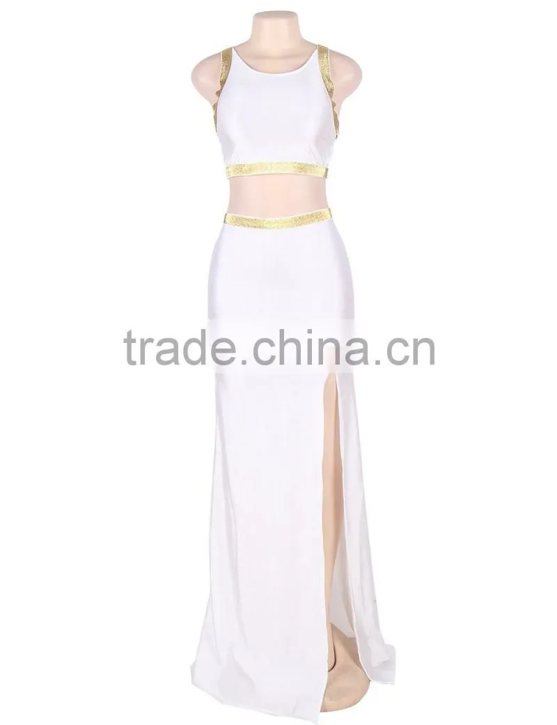 Latest fashion white seperate long style high split wholesale evening dress 2016