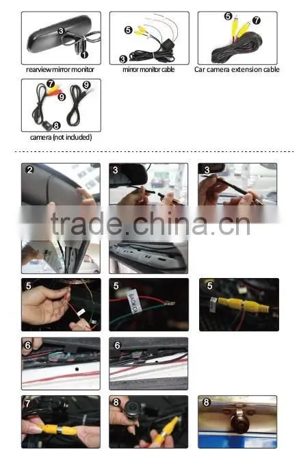 2016 new design 4.3inch high brightnedss rearview mirror monitor with hot keys and auto backup display