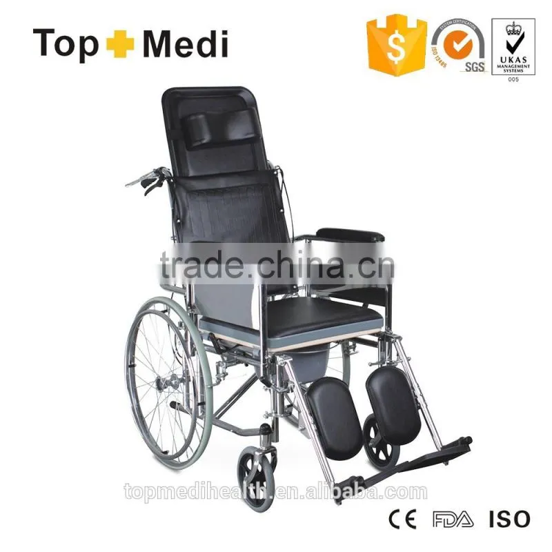 Reclining foldable steel commode wheelchair for disable price commode