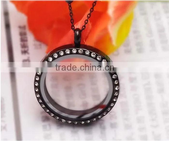 Luxury Stainless Steel Black Plated Floating Charm Lockets for Woman