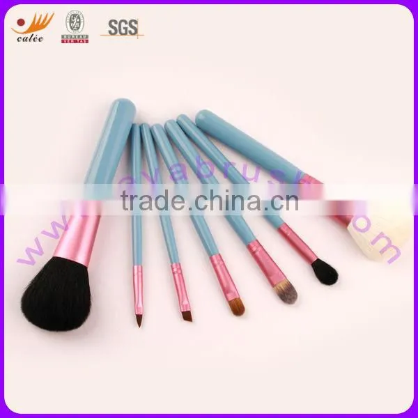 7pcs Blue and Pink Wood Handle Mini/Gift Cosmetic Brush Set
