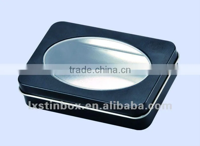 high quality black with pvc window USB tin box