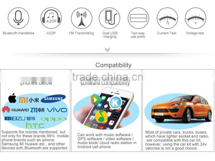 car handsfree calling usb bluetooth fm transmitter