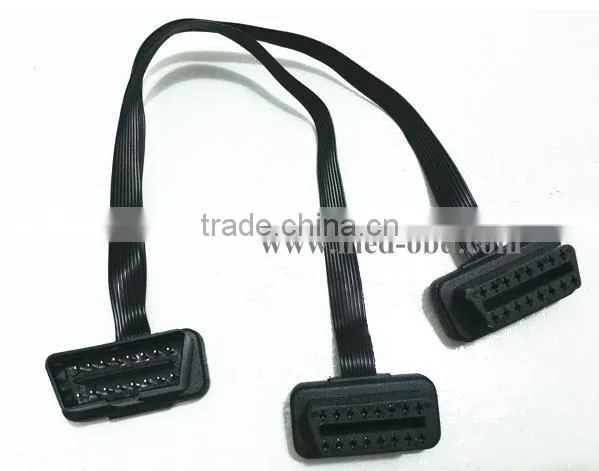Flat OBD2 Splitter Y cable,OBD2 Male Connector to 2 Female,0.3m