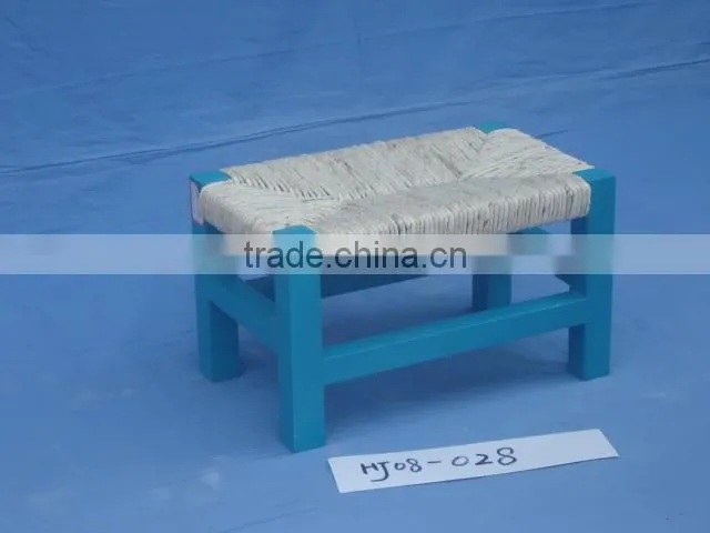 Blue Solid Wooden Children Chair Rush Seat