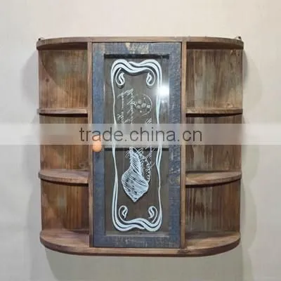 TOP SELLING~ Antique wooden cabinet with glass silk screen printing and drawer