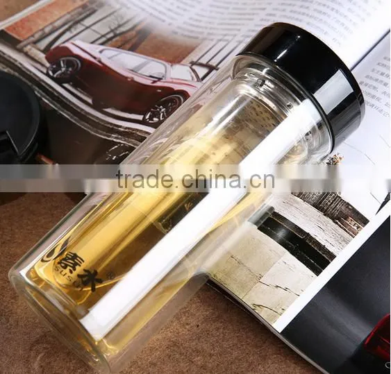 OEM/ODM Portable Borosilicate Glass Design Water Bottle Custom double wall glass water bottle