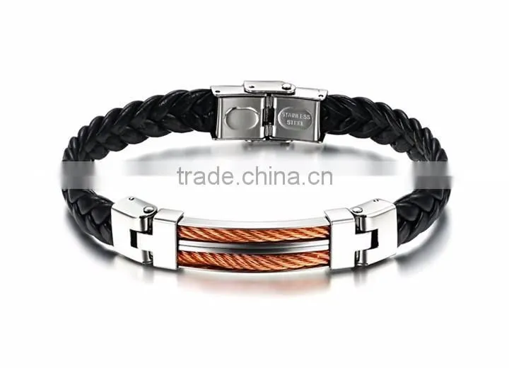Bulk 316L titanium women / mens braided leather bracelet wholesale