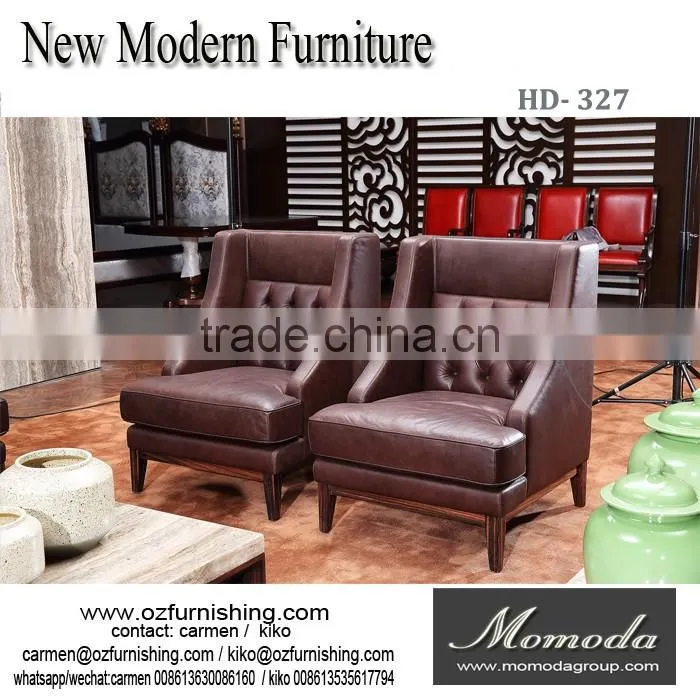 HD154 full cow leather solid wood frame high seat leisure single arm chair sofa