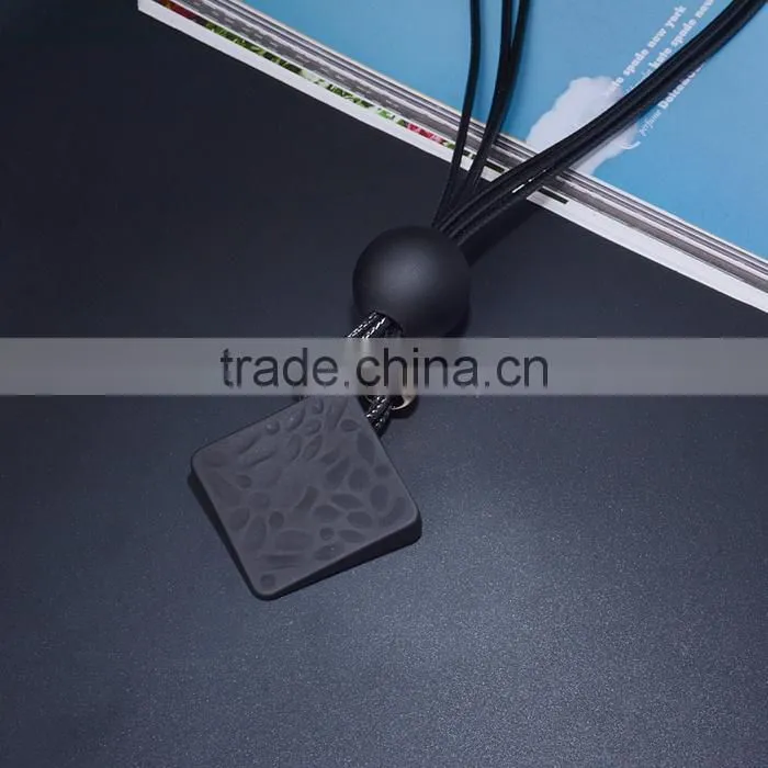 rubber rhombus pendant necklace large rubber bead pendant wax cord necklace simple geometric necklace for autumn garment