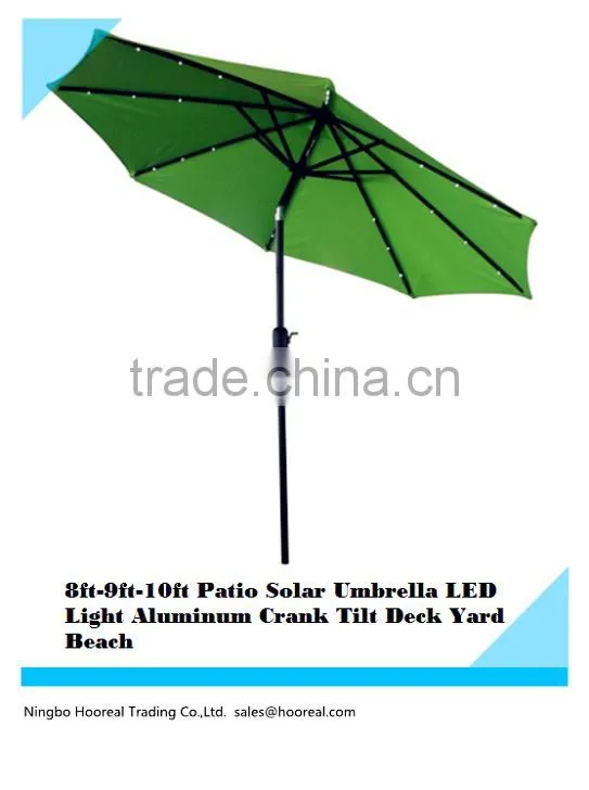 8ft-9ft-10ft Patio Solar Umbrella LED Light Tilt Deck Waterproof Garden Market Umbrella Aluminum Crank Tilt Deck Yard Beach