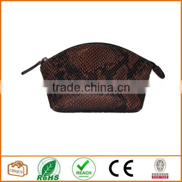 Leather Cosmetic Pouch Cognac Python Black