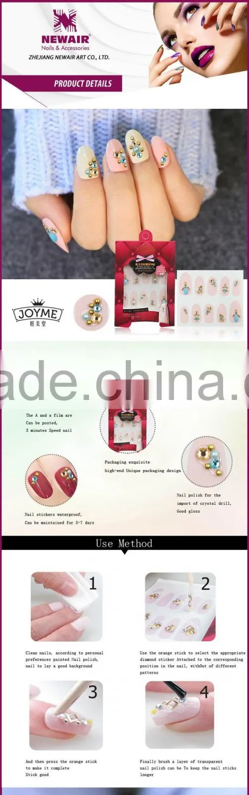 New Air fashionable diy 3D rhinestone nail charm new designs luxury nail art stickers