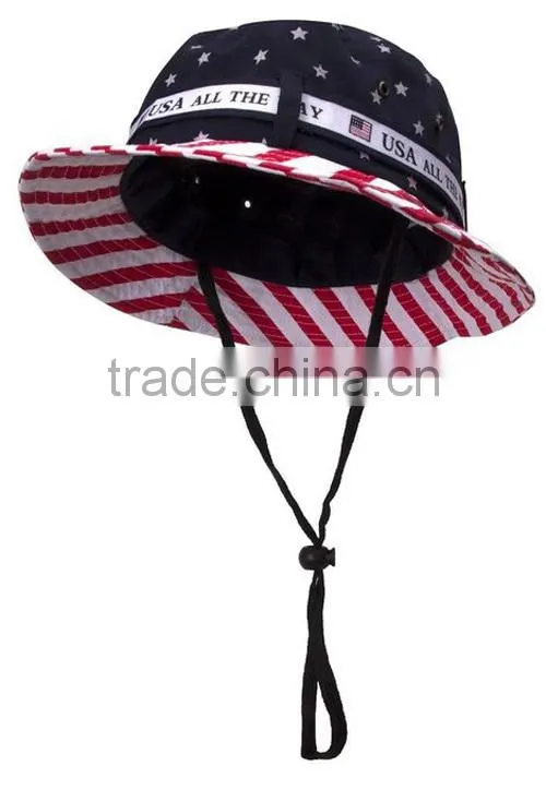 Custom Hot Sale American Flag Bucket Hat+String