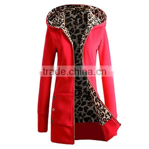 Women's Fashion Vintage Leopard Print Long Sleeve Hoodies Coat