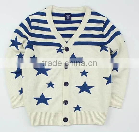 custom OEM beautiful stripe stars boys varsity cardigan sweater