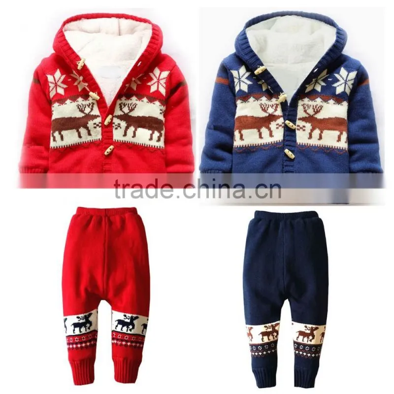 Latest red overcoat giraffe pattern children hooded Christmas sweater coat
