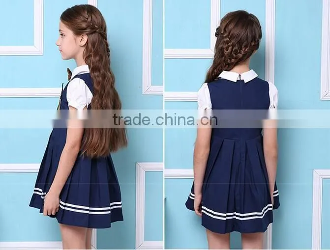 latest design navy blue nice girl plaid dress elementary quality school uniform