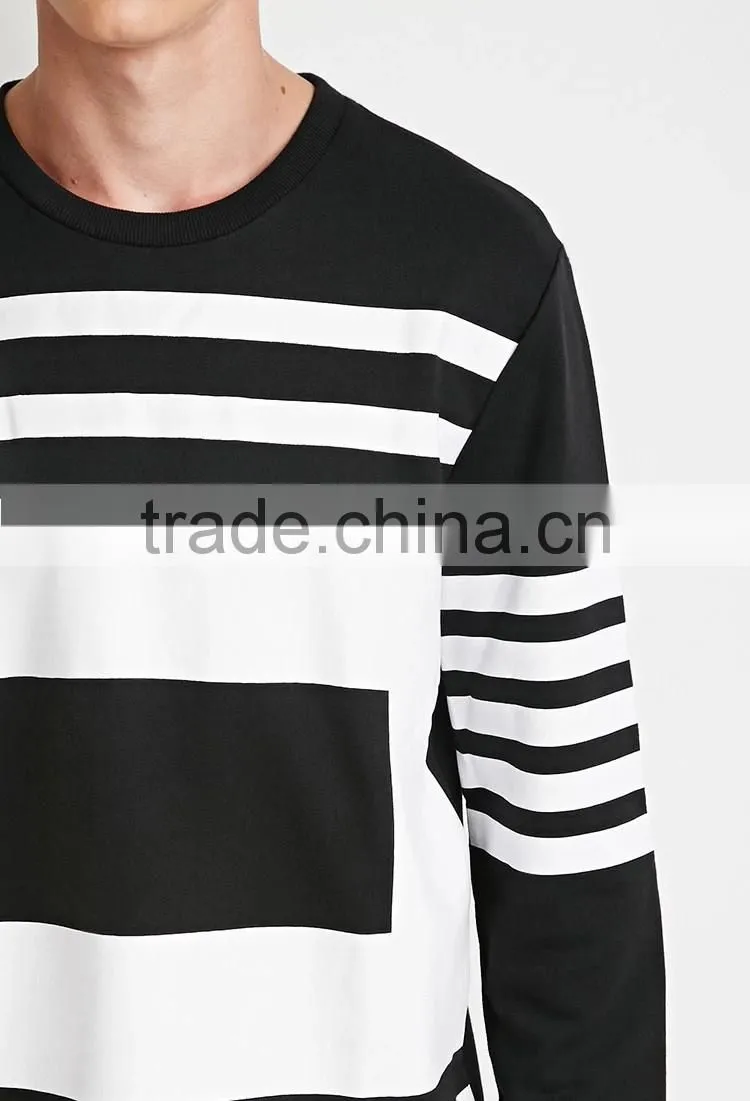 Wholesale striped box print sweatshirt custom design men's crew neck sweatshirt