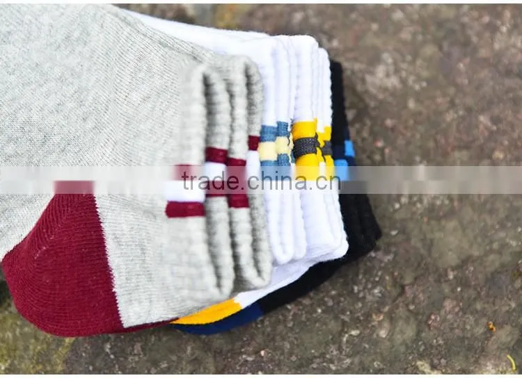 Summer mens color block casual combed cotton ankle socks