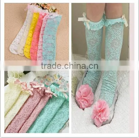 2015 Fashion Korea Lace Baby Girl Tube Cotton Socks Wholesale