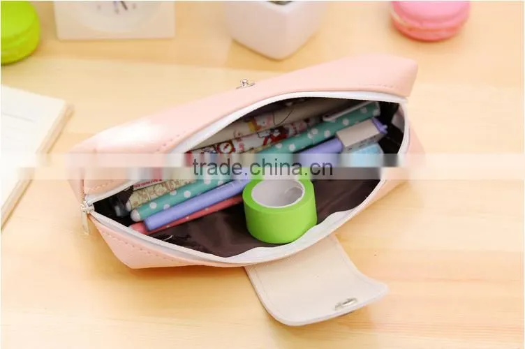 Promotional cheap pure color beard printed PU canvas stationery pocket button pencil bag
