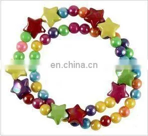 Elasticated 2 piece Bracelet Set with Round and Star Shaped Multicoloured beads
