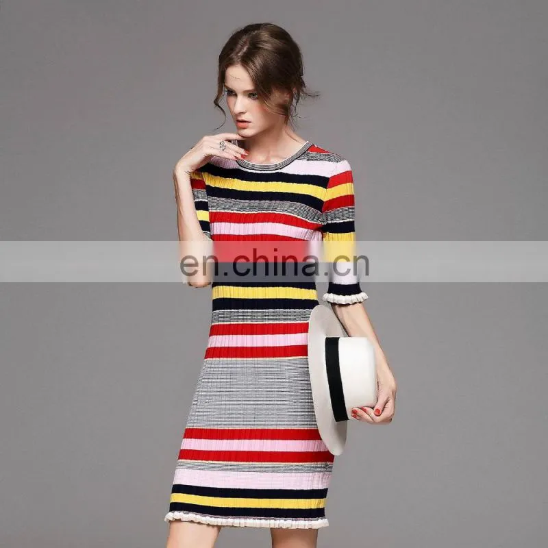 Ladies high quality stylish stripe dress half sleeve spring new dress