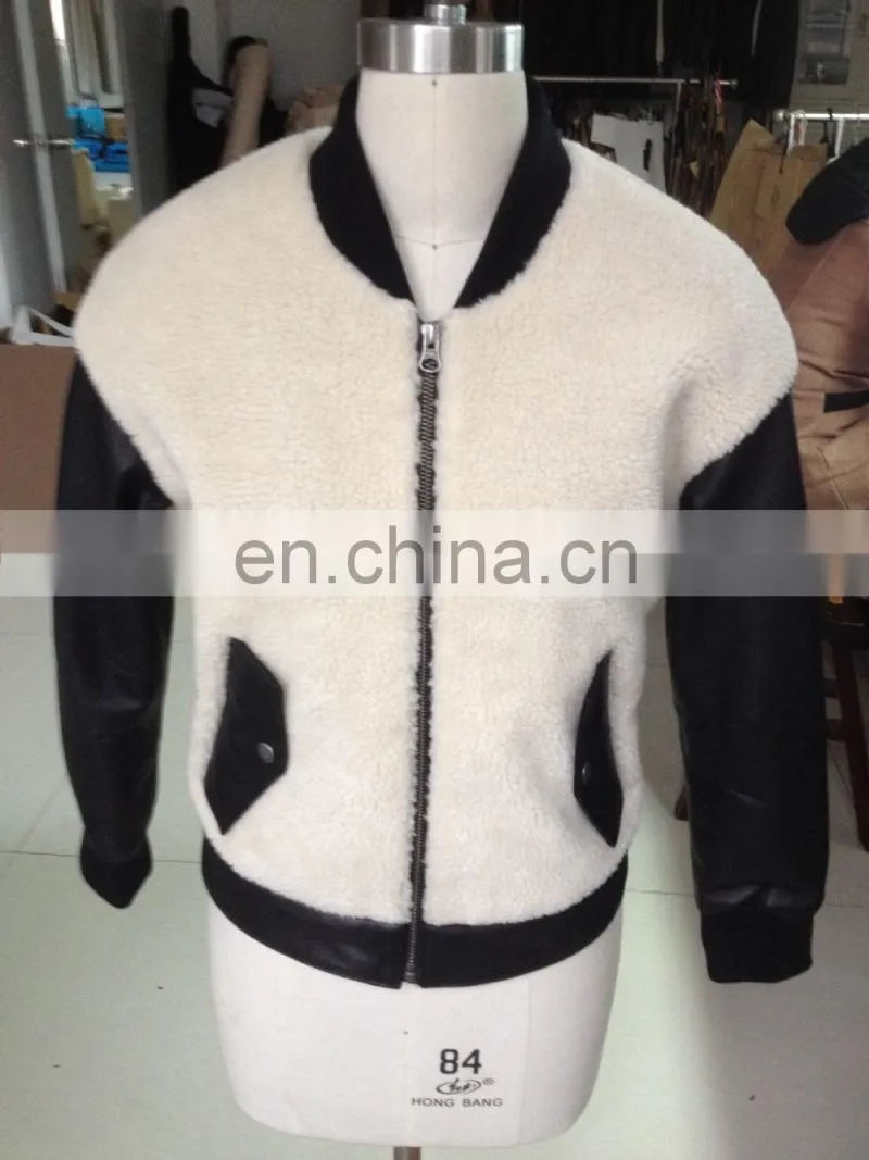 ladies 2015 newstyle fake fur jacket with sheep leather sleeve