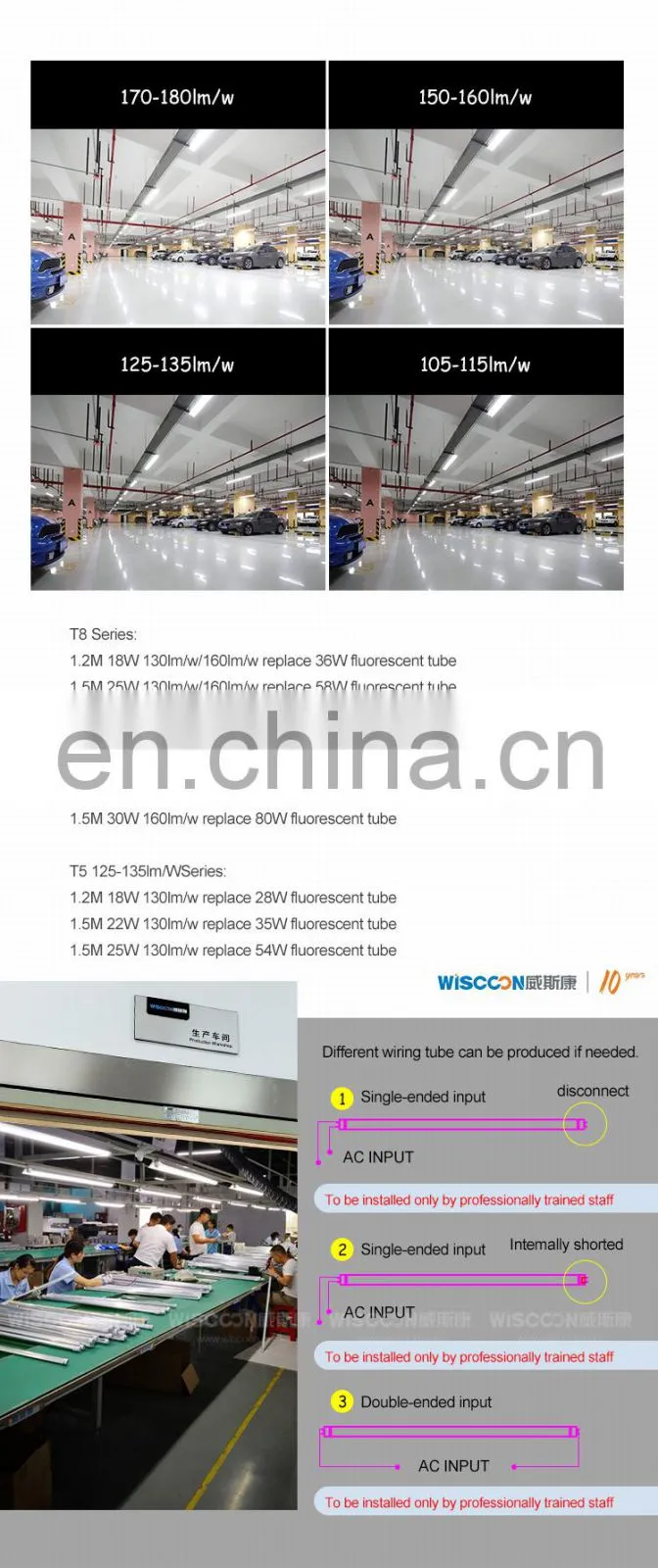 Dimming T8 led tube 4ft 3000K-7000k 100-170lm/w